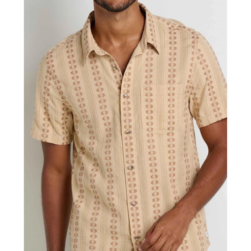 Toad&Co Treescape SS Shirt XL Tan Brown Organic Cotton Floral Stripe T2002404